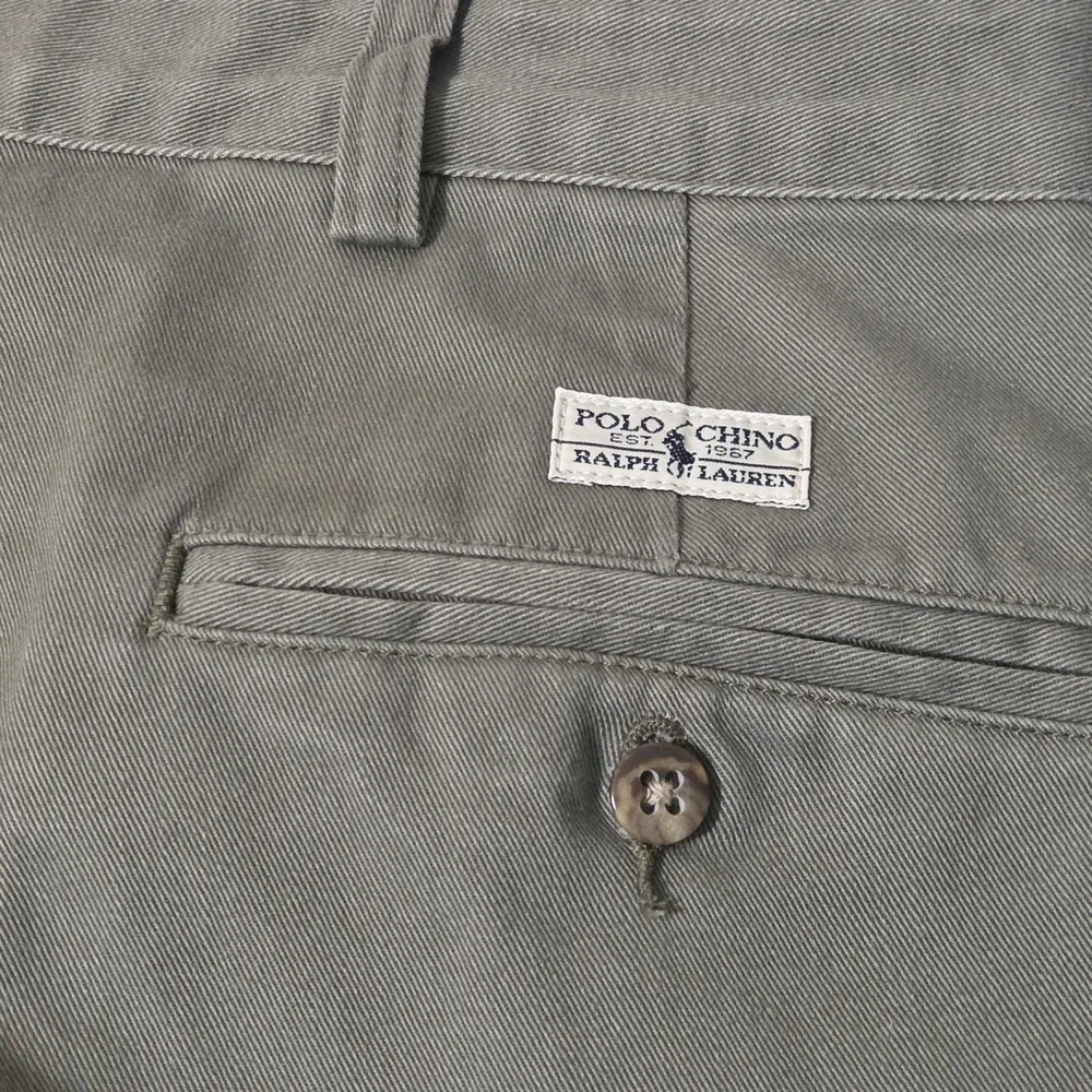 VTG Polo Ralph Lauren Chino Pants Mens 40x32 Olive Green Pleated Cotton Trousers